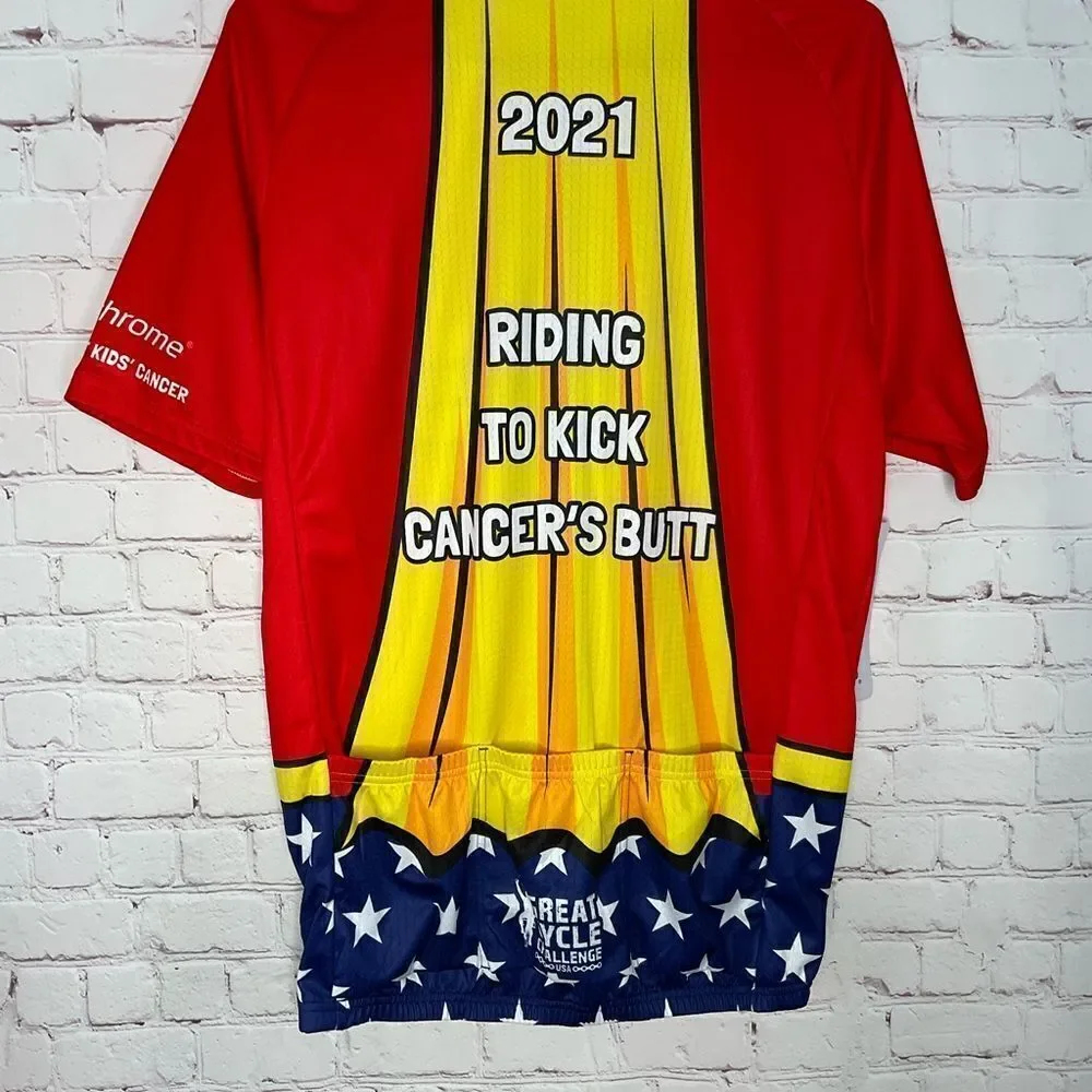 2021 Riding To Kick Cancer Cycling Jersey 2XL Red Yellow By Blackchrome.‎